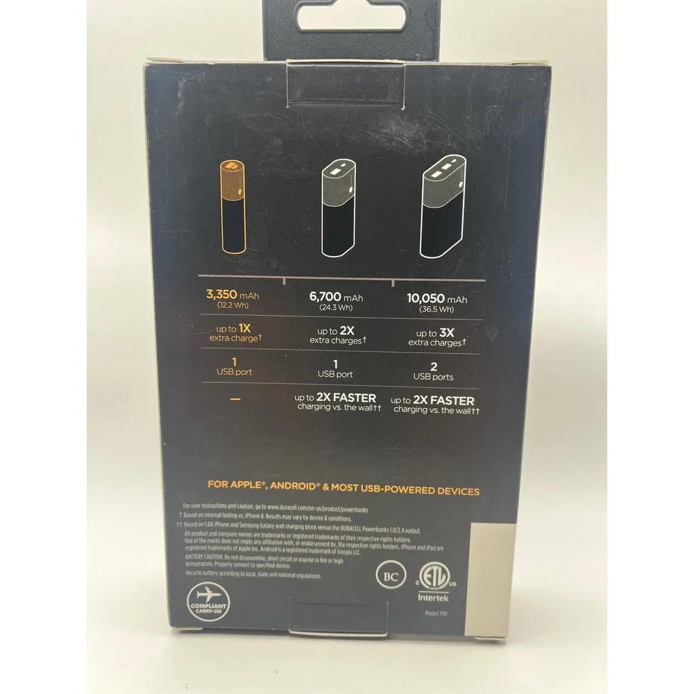 Duracell Rechargeable Powerbank 3350 mAh Portable Charger Black Copper PB1